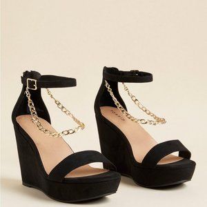 Chain Strap Platform Wedge - Black